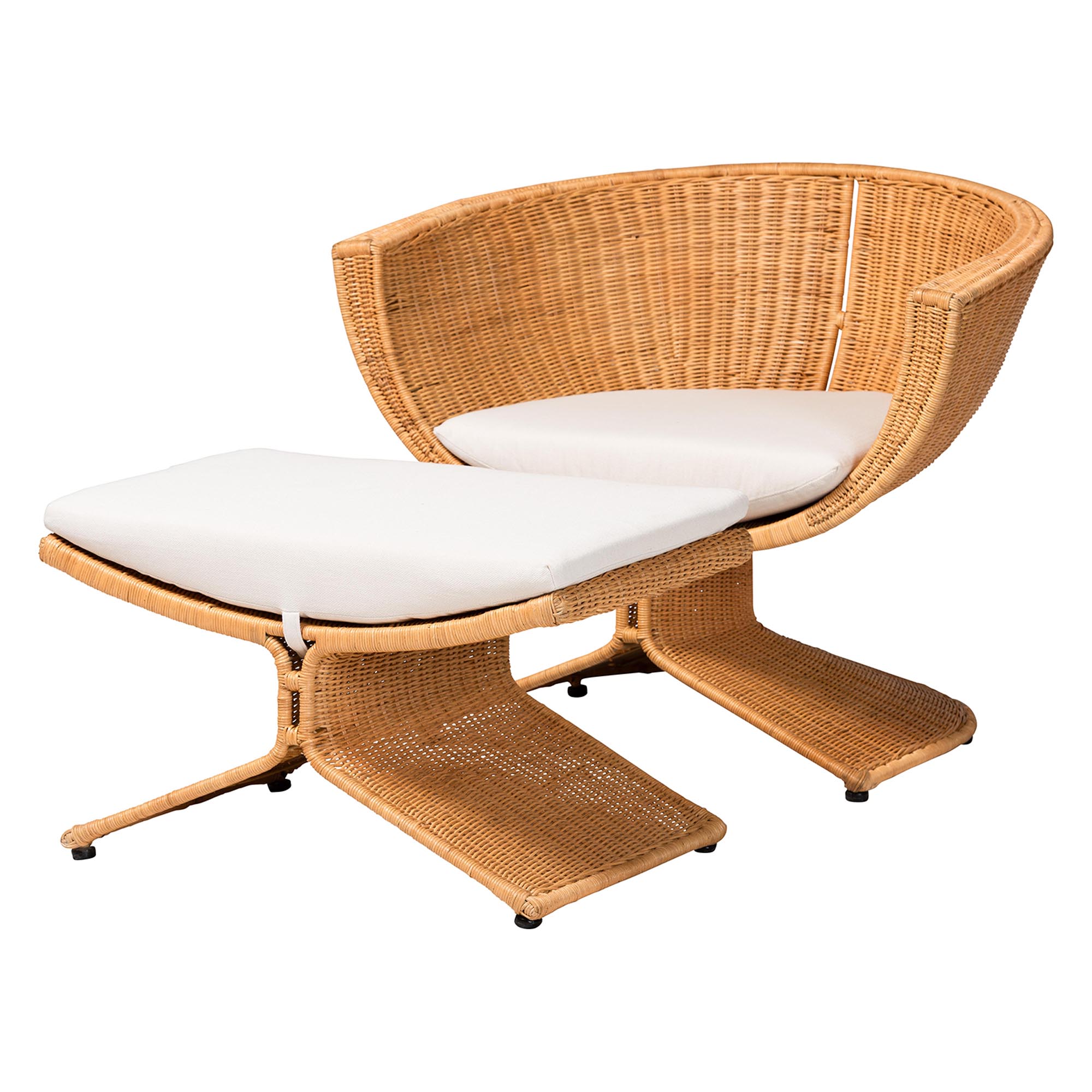 bali & pari Reya Natural Rattan 2-Piece Living Room Set - Handwoven Wicker Accent Seating with Pedestal Base for Modern Boho, Coastal, or Tropical Living Room Spaces Affordable modern furniture in Chicago, classic living room furniture, modern chair and ottoman, cheap chair and ottoman